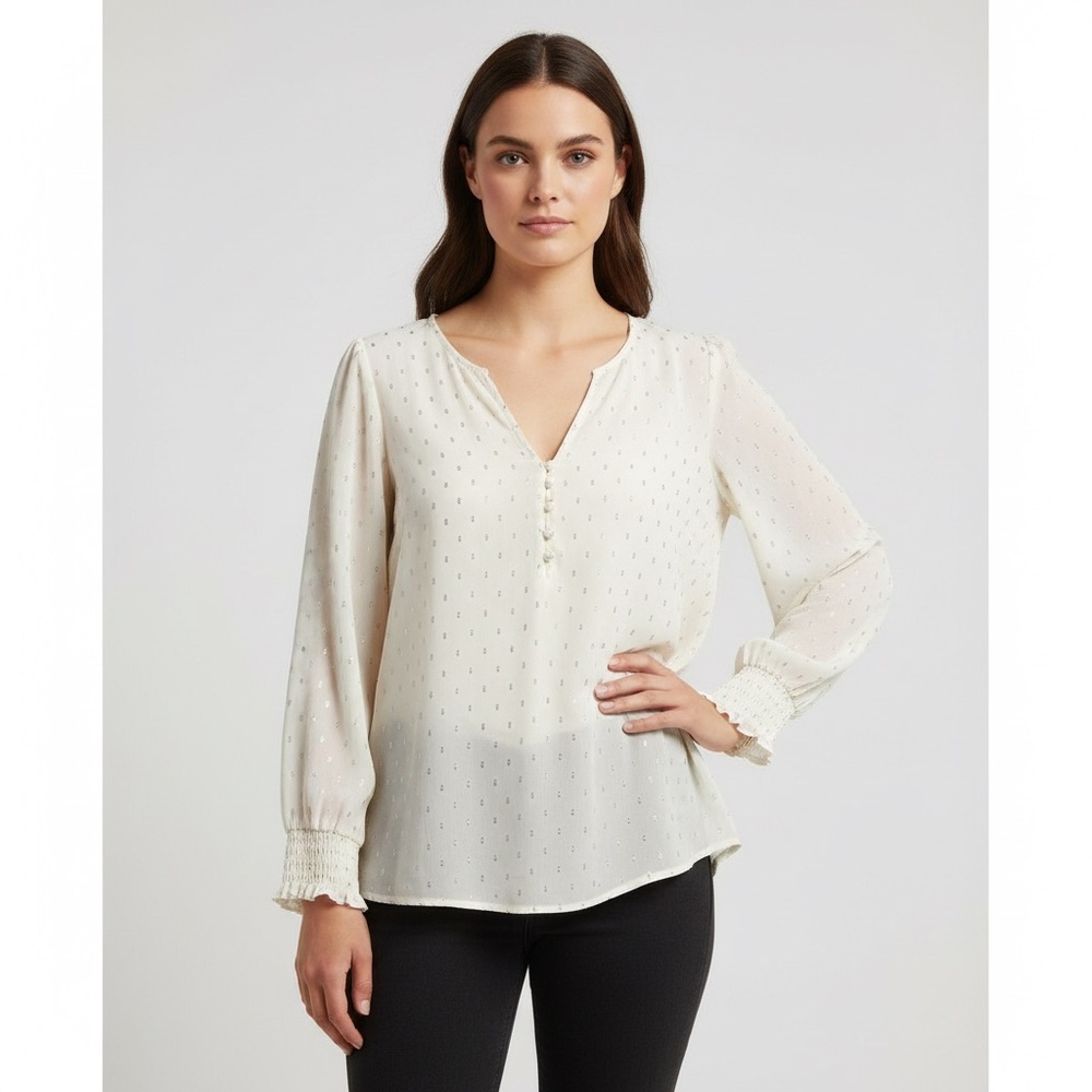 Penningtons in every story sheer cream colour blouse metallic pattern size 0X